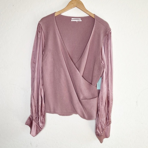 By Anthropologie Twofer Faux-Wrap Sweater Ballet Coquette Romantic Mauve - Picture 3 of 10